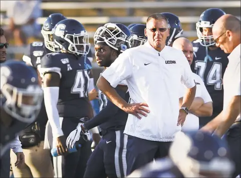  ?? Stephen Dunn / Associated Press ?? UConn coach Randy Edsall during the first half against Wagner.