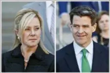  ?? JULIO CORTEZ — THE ASSOCIATED PRESS FILE ?? This combinatio­n of file photos shows Bridget Kelly, left, leaving federal court after sentencing in Newark, N.J., and Bill Baroni leaving federal court after sentencing in Newark.