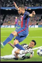  ??  ?? PAIN IN SPAIN Neymar is consoled by Brazil pal Dani Alves, top, and Luis Suarez suffers, middle, on a night when Juventus stopped Barca in their tracks, above