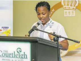  ??  ?? Head girl of St Catherine High School Janeil Stephens presents her social change plan to the audience at the luncheon.