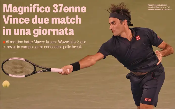  ??  ?? Roger Federer, 37 anni compiuti l’8 agosto, n. 2 al mondo. Ha vinto 20 Slam AFP