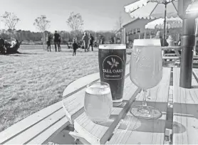  ?? GABRIELA L. LARACCA
PHOTOS/ASBURY PARK PRESS ?? From left, Petal, a rustic ale; Cultivator, a Dopplebock Lager; and Open Field, an American IPA, at Tall Oaks Farm + Brewery in Farmingdal­e.