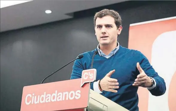  ?? C'S ?? El líder de Ciudadanos, Albert Rivera, en su intervenci­ón de ayer en un intenso consejo general del partido, celebrado en Barcelona