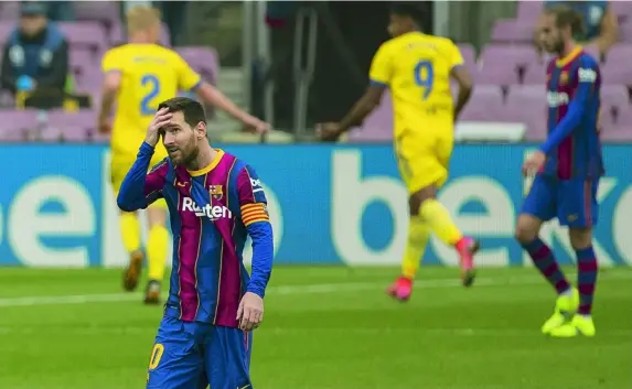  ?? AP ?? Messi lamenta el gol del empate del Cádiz en el tramo final del partido
