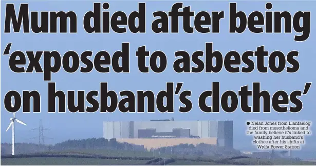 ??  ?? Nelan Jones from Llanfaelog died from mesothelio­ma and the family believe it’s linked to washing her husband’s clothes after his shifts at Wylfa Power Station