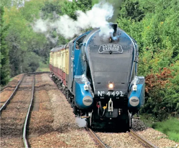  ?? AUTHOR ?? Above: A living memorial to Gresley’s life and work, ‘A4’ Bittern, running as No. 4492 Dominion of New Zealand in original form, pulls up the long drag from Westbury with ease on the way to Salisbury.