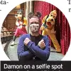  ??  ?? Damon on a selfie spot with Goofy and Pluto in the Buena Vista Theatre