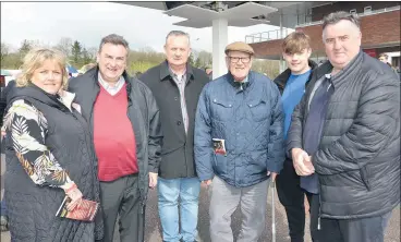  ?? (Pic: John Ahern) ?? T.J. IN GOOD COMPANY: Fermoy’s T.J. Moore, pictured with Cllr. Noel McCarthy and his family at last Monday’s racing festival in Mallow, l-r: Sharon Roche, Cllr. Noel McCarthy, T.J. Moore, Paddy McCarthy, Scott McCarthy and Tom McCarthy.