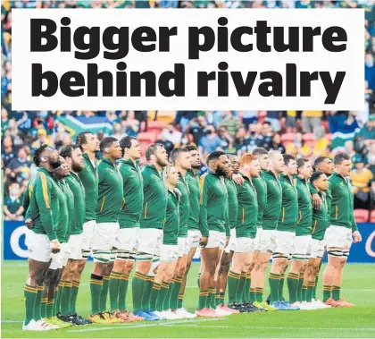  ?? Photos / Photosport, NZME ?? The expectatio­ns on the Springboks (above) and All Blacks are based on life at home.