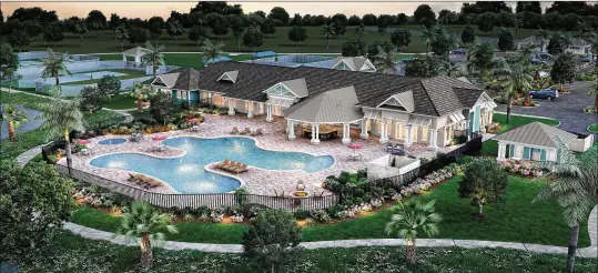  ??  ?? Del Webb Tradition will include a Key West-style clubhouse with a fitness facility, tennis, bocce and pickleball courts, a resort-style pool with barefoot bar, a dog park and more.