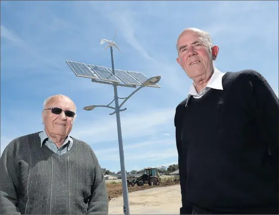  ?? Picture: Ray Sizer ?? Leading lights: A joint venture between orchardist-businessma­n Sam Sali and real estate agent Ken McNamara, called the new Freedom Place developmen­t, takes a green approach to downsizing.