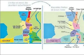  ?? ?? Plans des actuelles et des nouvelles limites des quartiers canétois.