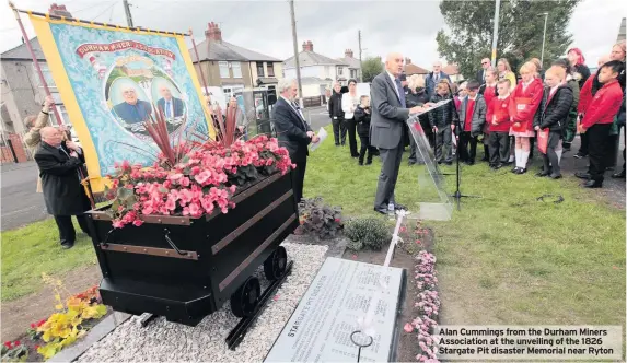  ??  ?? Alan Cummings from the Durham Miners Associatio­n at the unveiling of the 1826 Stargate Pit disaster Memorial near Ryton