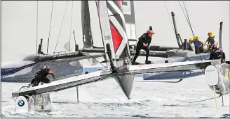  ?? (AP) ?? In this photo provided by the America’s Cup Event Authority, Emirates Team New Zealand (foreground), competes against Sweden’s Artemis Racing on the third day of the best-of-nine America’s Cup Challenger finals on
Bermuda’s Great Sound on June 12.