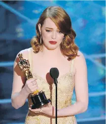  ?? THE ASSOCIATED PRESS ?? Despite being an Oscar winner, Emma Stone says she has not been offered pay parity with men in some of her roles.