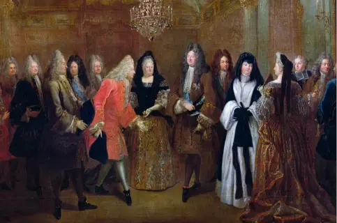  ??  ?? Louis XIV reçoit à Fontainebl­eau le prince Frédéric-Auguste, le 27 septembre 1714, de Louis de Silvestre (1675-1760). C’est Madame Palatine qui présenta le fils d’Auguste II à Louis XIV.