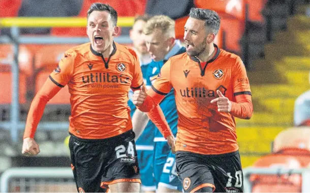  ??  ?? STRIKE FORCE: United’s Nicky Clark, right, and Lawrence Shankland, just two of the up front options open to United boss Micky Mellon.