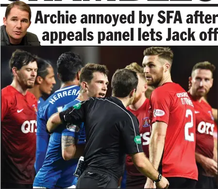  ??  ?? Ryan Jack’s altercatio­n with Kirk Broadfoot was punished by the referee last midweek, but an SFA panel have rescinded the red card