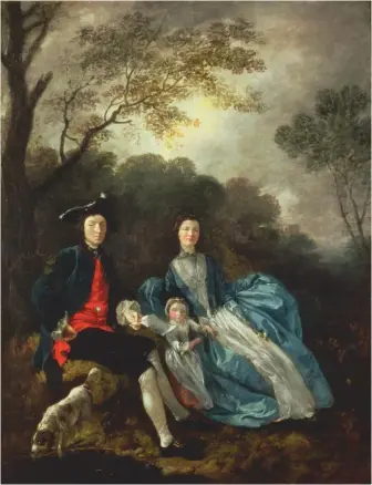  ??  ?? Portrait of the Artist with his Wife and Daughter, about 1748, 36¼in by 27¾in, by Thomas Gainsborou­gh (1727–88), National Gallery, London