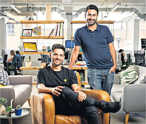  ??  ?? Mandeep Singh, right, and Alex Loizou, co-founders of Trouva, use location technology and inventory data to show shoppers what is available in nearby boutiques