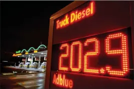  ?? MICHAEL PROBST — THE ASSOCIATED PRESS ?? The Diesel price for trucks is displayed at a gas station in Frankfurt, Germany, on Friday. A European ban on imports of diesel fuel and other products made from crude oil in Russian refineries takes effect on Feb. 5.