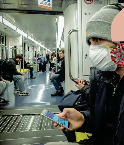  ?? (Ansa) ?? Spostament­i
I passeggeri di un vagone della metropolit­ana milanese nei giorni dell’emergenza legata al coronaviru­s