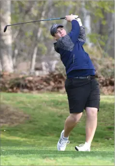  ?? RECORDER PHOTO BY CHIEKO HARA ?? Monache High School's Braeden Sanders tees off the second hole Thursday during a match against Tulare Union High School at River Island Country Club.