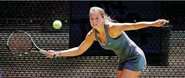  ?? [PHOTO BY
BRYAN TERRY, THE OKLAHOMAN] ?? Haley Morgan competes Friday in No. 1 singles at the Class 6A state tennis tournament at the Oklahoma City Tennis Center. Morgan advanced into Saturday’s semifinals where she will meet No. 1 seed Andie Williams of Jenks.