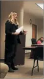  ?? NICHOLAS BUONANNO — NBUONANNO@TROYRECORD.COM ?? Troy resident Emily Menn speaks in favor of the project that would turn an old vacant church on 9th Street into apartments during Tuesday night’s Zoning Board of Appeals public meeting.