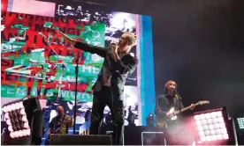  ?? ?? No repeats … (L-R) Scott Devendorf, Matt Berninger and Aaron Dessner of the National performing at Alexandra Palace, London, 26 September 2023. Photograph: Burak Çıngı/ Redferns