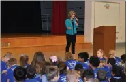  ?? PHOTO BY LAURA CATALANO - FOR MEDIANEWS GROUP ?? State Sen. Katie Muth addresses the students at West Vincent Elementary School.