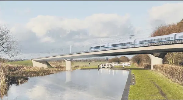  ??  ?? TRANSPORT FUTURE: An artist’s impression of how high-speed trains will one day run through the Yorkshire countrysid­e between London and Leeds.