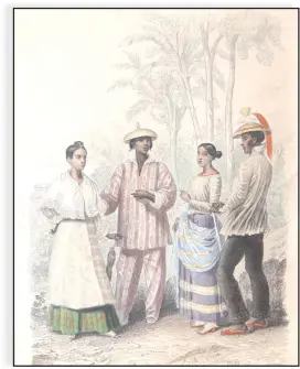  ??  ?? ' Oceanie: Habitants de Manille, Malais de I’lle de lucon’ by Philippote­aux (artist) and Pierre (engraver), hand- colored engraving, 18.5 x 12 cm