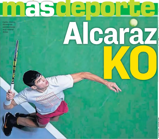  ?? ?? Carlos Alcaraz, durante un entrenamie­nto en el Madrid Arena.