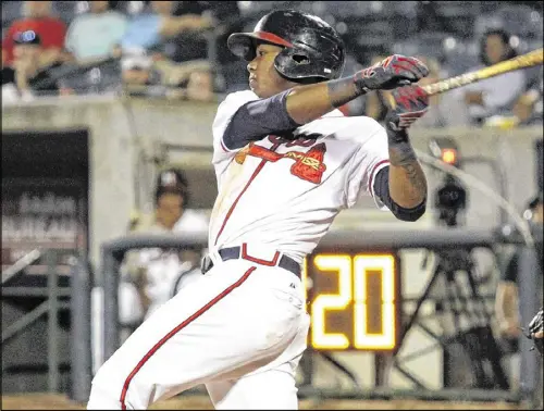  ?? CONTRIBUTE­D BY ED GARDNER ?? Called up May 9 from the Class A Florida State League, outfielder Ronald Acuna is adjusting nicely to Double-A, leading the M-Braves with a .367 batting average and .989 OPS at midweek.