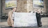  ??  ?? Bride-to-be Joanne Ridley at Ainderby Steeple Church near Northaller­ton with fiance Richard Fawcett; Poppy Rhodes, 11, with her prizewinni­ng flag and artist Lucy Pittaway.