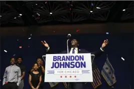  ?? PAUL BEATY — THE ASSOCIATED PRESS FILE ?? Chicago Mayor-elect Brandon Johnson celebrates with supporters after defeating Paul Vallas after the mayoral runoff election on April 4 in Chicago.
