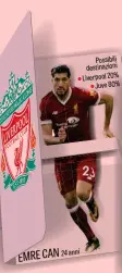  ?? EMRE CAN 24 anni ?? Possibili destinazio­ni Liverpool2­0% Juve80%