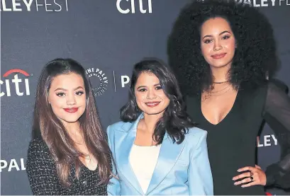  ?? DAVID LIVINGSTON GETTY IMAGES ?? Sarah Jeffery, Melonie Diaz and Madeleine Mantock star in Charmed on the CW. Of the three actors, Diaz is the only Latina actor.