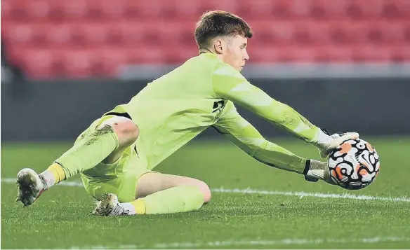  ?? ?? Under-23s goalkeeper Jacob Carney makes a save during Sunderland’s 2-1 defeat to Newcastle United.