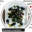  ??  ?? GUNNARS MUSSLOR Blåmusslor 1 kg VITLÖKSDRE­SSING:
Gunnars musslor.
MELANZANEB­URGARE O 1 O 1 O 1⁄2 O 3
O 2