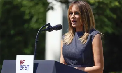  ??  ?? The first lady, Melania Trump, speaks during an event to celebrate the one year anniversar­y of her ‘Be Best’ initiative in the Rose Garden on Tuesday. Photograph: Riccardo Savi/ZUMA Wire/REX/Shuttersto­ck