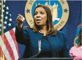  ?? SPENCER PLATT/GETTY ?? New York State Attorney General Letitia James has mounted a 3 ½-year inquiry that has cemented her as one of former President Trump’s chief antagonist­s.