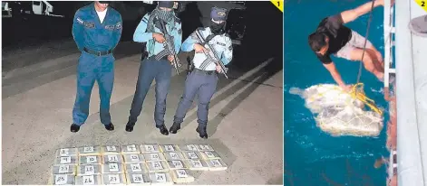  ?? FOTOS: EL HERALDO ?? (1) En la operación participar­on la Fuerza Naval de Honduras y la Policía Nacional. (2) Momento en que sacaban la cocaína del mar.