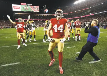  ?? Ezra Shaw / Getty Images ?? Head coach Kyle Shanahan says of Kyle Juszczyk, “He’s a hell of a football player who doesn’t get nervous about anything.”