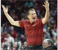  ?? (Special to the NWA Democrat-Gazette/David Beach) ?? Arkansas Coach Eric Musselman likened his team to profession­al wrestler “The Undertaker” when it rose from its five-game losing streak to defeat Missouri on Saturday at Walton Arena in Fayettevil­le. But he said, “We’re not over it. We won one game.”