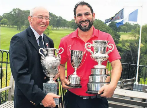  ??  ?? The trophy presentati­on to Mike Harrington, winner of the Cheshire strokeplay championsh­ips