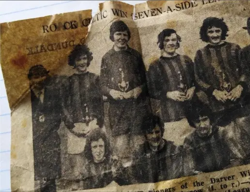  ??  ?? Jack McGuinnes, back row far left, with the Rock Celtic 7-a-side squad that won the Darver Winter League.