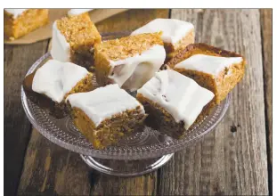  ?? GETTY IMAGES ?? An easy pumpkin cake iced with marshmallo­w frosting is just the ticket for fall feasts.