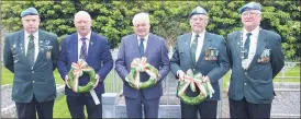  ?? Ahern) (Pic: John ?? Kevin Whealy (left) 1st Cav Sqn and Tom McCarthy (right) Post 25, with those who laid wreaths at last Sunday’s Thomas Kent commemorat­ion in Castlelyon­s, l-r: Dave Heaphy, Cllr. Frank O’Flynn and James Ronan.